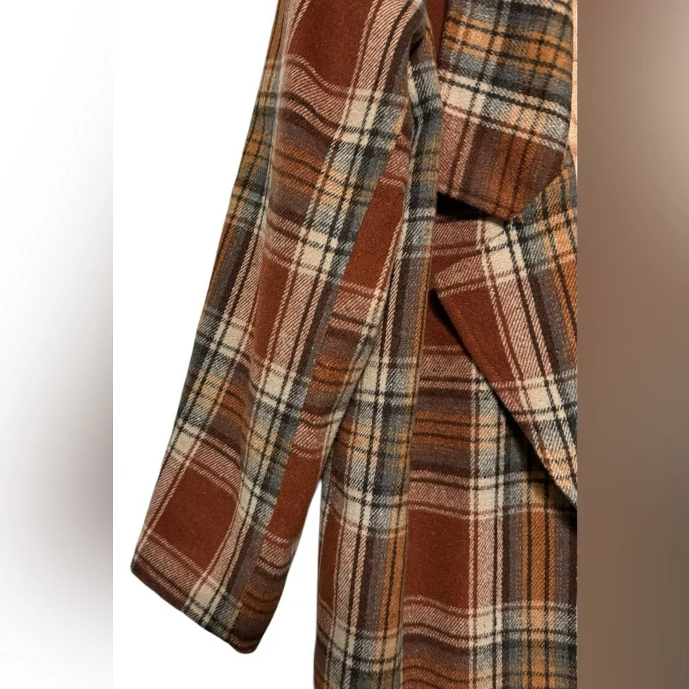 Andree by Unit Women’s Longline Copper Plaid Coat Shacket Size Large - Picture 4 of 8